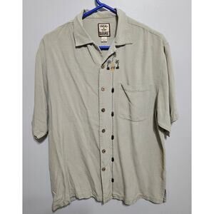 Tommy Bahama 100% Silk Men's Size S Beige SS Button Up Pineapple Palm Tree Print